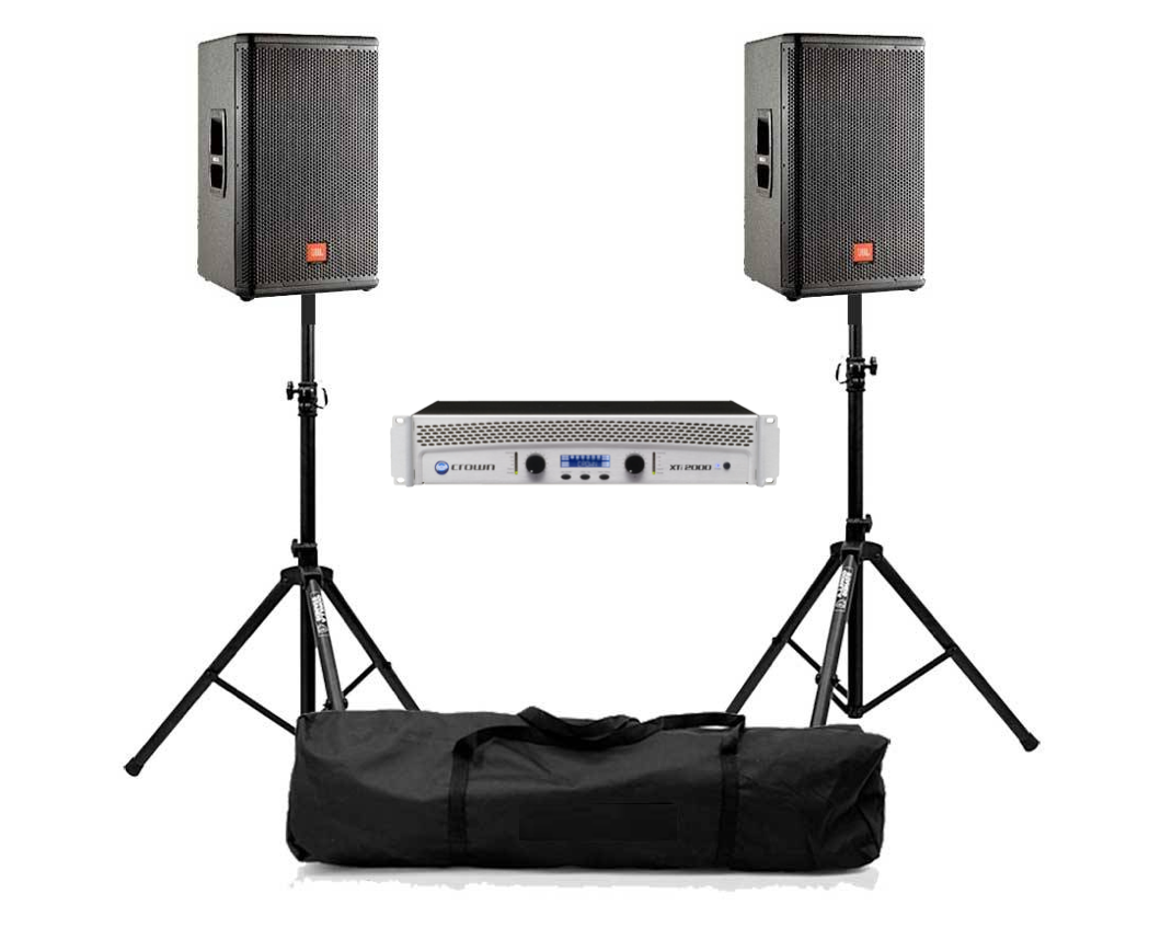 Système 1000 W 2 JBL MRX515 + ampli XTI2000 Crown avec pieds - C-E-C